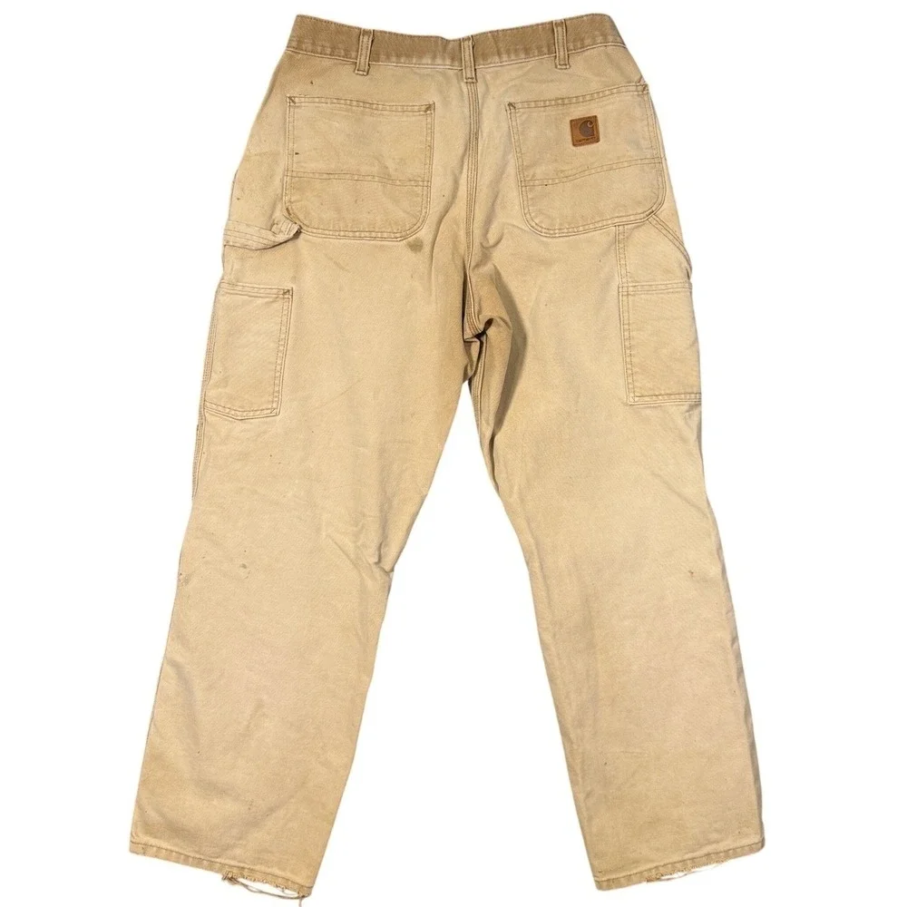 Carhartt Carpenter Pants 33x30 Distressed Tan Cotton Duck Canvas B11 Workwear